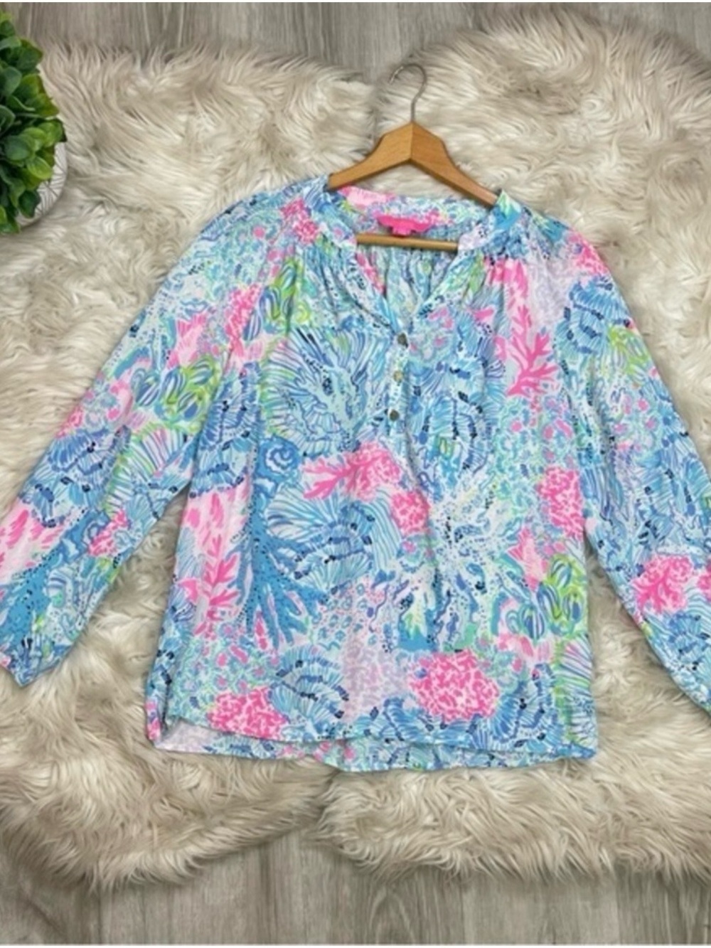 Lilly Pulitzer Elsa Silk Top in Sink or Swim Small